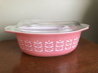 Rare Htf Pyrex Pink Stems Casserole Dish With Lid 043