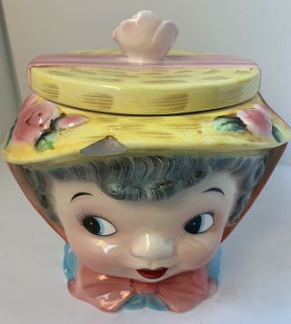 Lefton Cookie Jar Little Old Lady Miss Dainty Rare.  Chip On Front Of Hat