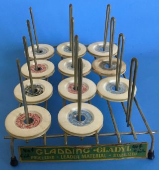 Vtg Gladding Leader Spools Fly Shop Display Rare Counter Top Stand Fly Fishing A