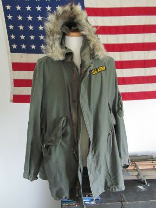 Rare 1948 Korean War Us Army M - 48 Fishtail Parka Shell With Wolf Trim Hood Large