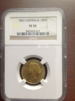 Australian 1863 Sydney Sovereign,  Gold,  Ngc Vf 35,  Rare