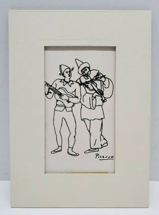 Pablo Picasso Two Musicians Small 5x7 Lithograph Print Rare Art Violin Guitar