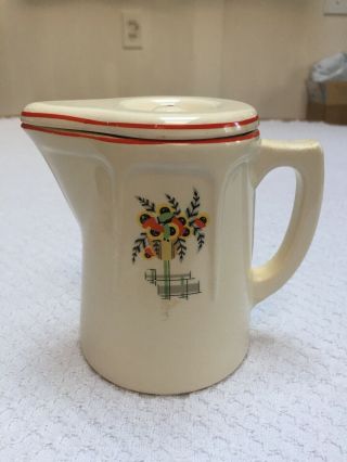 Vintage Universal Potteries Art Deco Small Pitcher With Floral Decal Rare