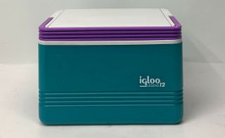 Vintage Igloo Legend 12 Cooler Ice Chest Fliptop Frat Turquoise & Purple Rare