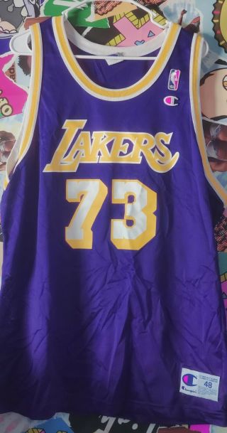 Vintage 90s Rare Dennis Rodman Los Angeles Lakers Champion Nba Jersey Size 48