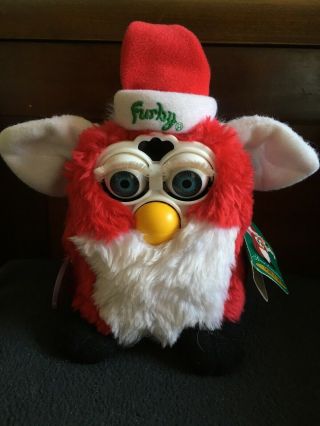Rare Vntg 1999 Red White Furby Christmas Hat Limited Edition 14,  500 Of 500,  000