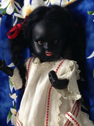 Rare Antique German Black Bisque Head Doll,  1885 Period,  14 " Cabinet Size