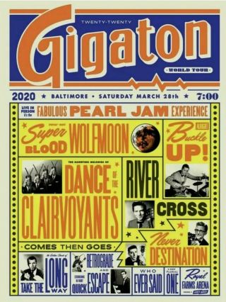 Pearl Jam 2020 Gigaton Baltimore Regular Edition Poster 80/130 Ames Bros.  Rare