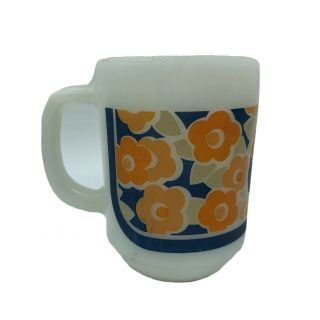 Vintage Fire King Mug Orange Blue Floral Milkglass Anchor Hocking D Handle Rare