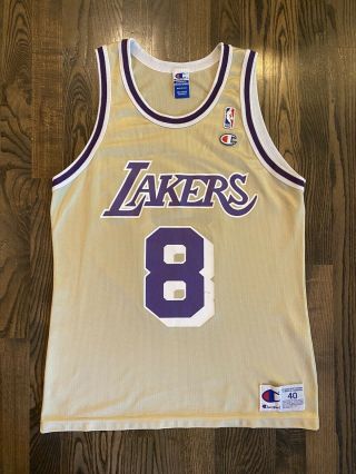 Rare Vintage Kobe Bryant 8 Los Angeles La Lakers Gold Champion Jersey 40 Medium
