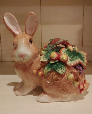 Rare Fitz And Floyd Ceramic Bunny Rabbit Cookie Jar Canister
