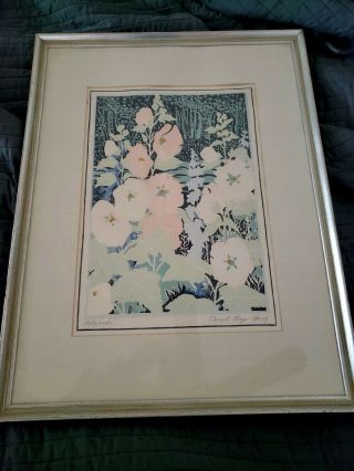 Carroll Thayer Berry - Hand Signed Hollyhocks Framed,  Matted - Rare - 25 " X 19 "
