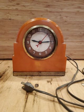 Rare Lackner Neon Glo Dulcy Butterscotch Catalin Bakelite Shelf Clock