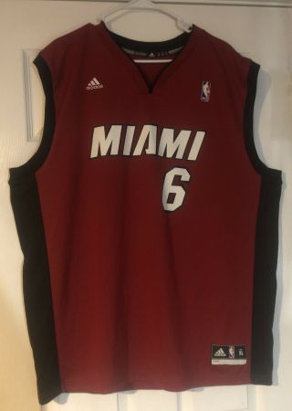 Lebron James Miami Heat Adidas Jersey 6 Red Basketball Nba Rare Men Xl