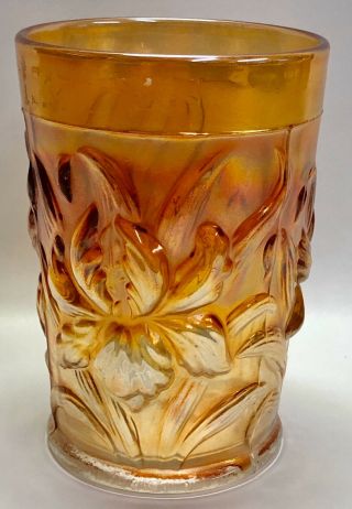 Vintage Dugan Heavy Iris STUNNING Radium Marigold Carnival Glass Tumbler Rare 3