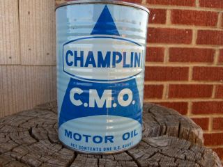 Rare Vintage 1950s Champlin Cmo Oil Full 1 Qt.  Metal Can Vgc Enid Ok
