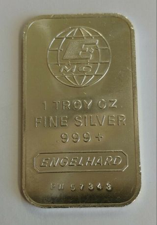 Rare Engelhard E Mc 1 Troy Ounce 999 Pure Silver Bar Pw57343