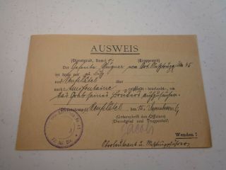 Rare Ww1 1916 German Soldier Id Card " Ausweis " Identification Paper With Unit Id