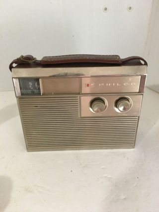 Rare Vintage Philco Model T - 805 - 124 Battery Op Am Radio W Leather Case