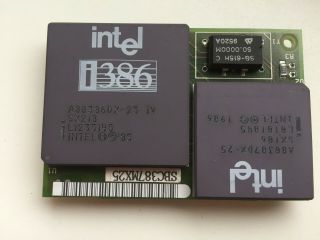 Intel A80386DX - 25,  387 FPU,  on very rare adapter SBC387MX25,  Vintage CPU,  GOLD 2