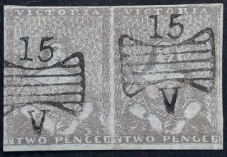 Rare 1850 Victoria Australia Pair 2d Dull Brownish Lilac Half Length Stamps