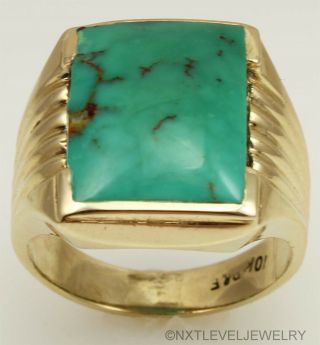 Heavy 9.  2 Gram Vintage 1940s Natural Rare Fox Turquoise 10k Solid Gold Mens Ring