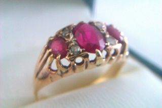 Rare & Ornate 18ct Gold Ruby & Diamond Victorian Gypsy Ring Circa 1898 3