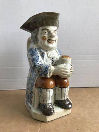 Antique Large Toby Jug Seated Holding Pitcher Pipe At Feet Rare