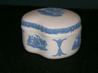 Wedgwood Jasperware Blue On White Trinket Box,  Classical Greek Appliques.  Rare
