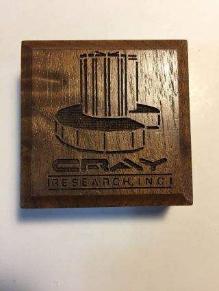 Cray Research Inc Walnut Laser Engraved 2” Paper Weight Employee Rare Vintage