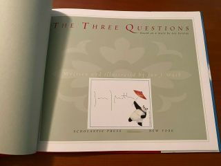 RARE SIGNED AUTOGRAPH JON J MUTH THE THREE QUESTIONS BASED ON A BOOK LEO TOLSTOY 2