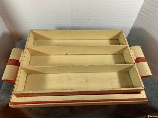 Vintage Rare Silverware Tray Wooden Utensil Drawer Organizer Deco Red Cream