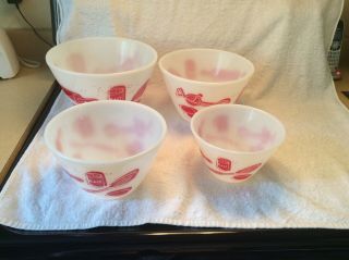 Very Rare Fire King 4 Mixing Bowls Red Kitchen Aids