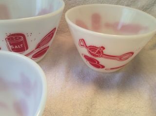 VERY RARE FIRE KING 4 MIXING BOWLS RED KITCHEN AIDS 2