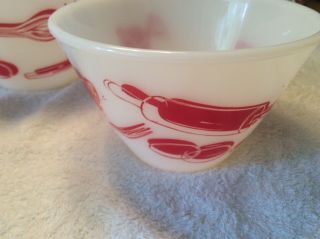 VERY RARE FIRE KING 4 MIXING BOWLS RED KITCHEN AIDS 3