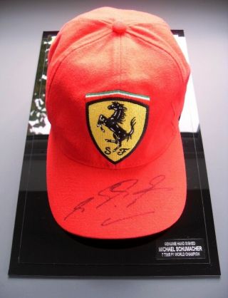 Michael Schumacher Rare Hand Signed Ferrari Cap Display Case F1 Gp