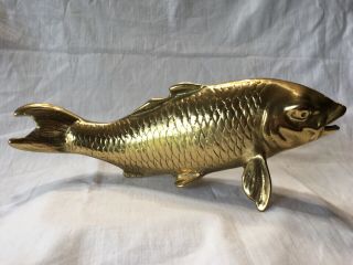 Rare Vintage Mid Century 9.  5 Inch Heavy Brass Koi Fish Statue Figurine -