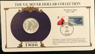 1890 Morgan Silver Dollar - U.  S.  Postal Commemorative Stamp Set,  Rare 3c Stamp Au