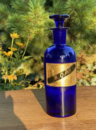 Cobalt Tincture Opium Glass Label Apothecary Pharmacy Bottle Rare