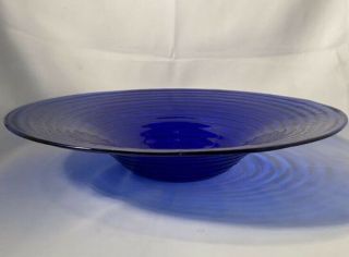 Vintage Cobalt Blue Large 18 Inch Serving Bowl Thick Glass Rare Spiraled Bottom