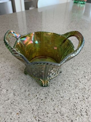 Rare Vintage Northwood Green Carnival Glass Bushel Basket