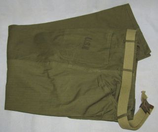 Rare Ww2 Period Usn Hbt N - 3 Utility Trousers W/belt - Named - Cutter Tags