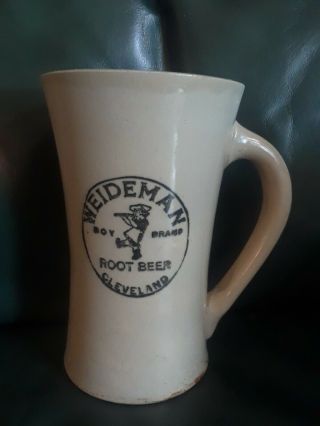 Weideman Root Beer Mug Stoneware Cleveland Extremely Rare Boy Brand 1910s