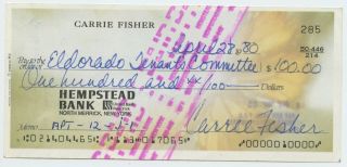 Carrie Fisher Star Wars Rare 1980 Handwritten Autographed Signed Personal Check