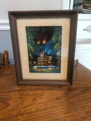 Vintage 1953 Econolite " On The Bayou " Rotating Motion Lamp Picture Frame Rare
