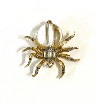 Rare Vintage Gorgeous Deco Jelly Belly Trifari Rhinestone Spider Brooch Pin