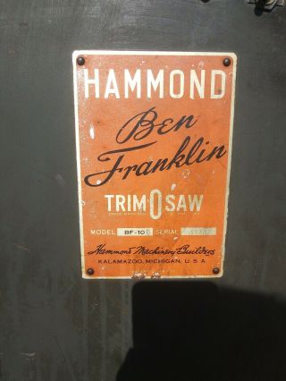 Hammond Ben Franklin Trim o saw Model BF - 10B Rare Find Letterpress printing 2