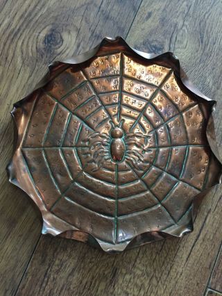 Rare Antique Vintage Copper Spider Web Tray With Pie Crust Edge Poss Newlyn KSIA 2