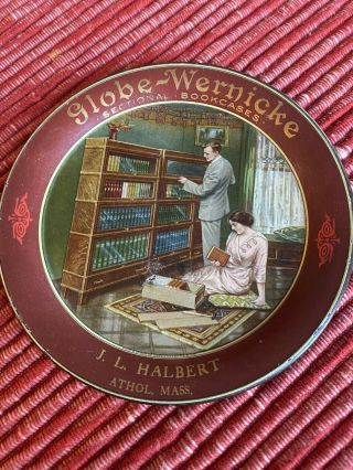 Vintage Globe Wernicke Tip Tray J.  L.  Halbert Athol Mass.  4 1/2” Across Rare.
