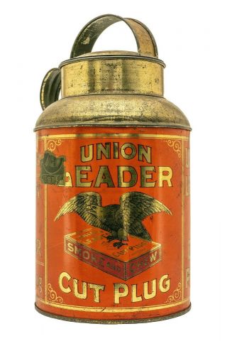 Rare 1910 " Union Leader " Litho Milk Jug Tobacco Tin In